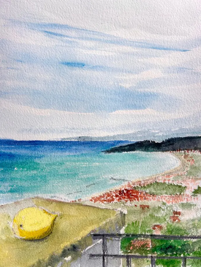 La vista sul mare / Castellabate - Watercolour mixed 24x30 - 30x40 - Passepartouthülle - UNIKAT Sonja Kalmanfi - Galerie Cilento
