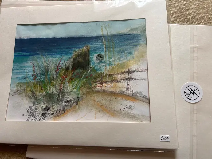 Ascea - Cilento coast - Watercolour/Pastel 30x21 - Passepartouthülle 30x24 - Unikat - Kalmanfi.Art