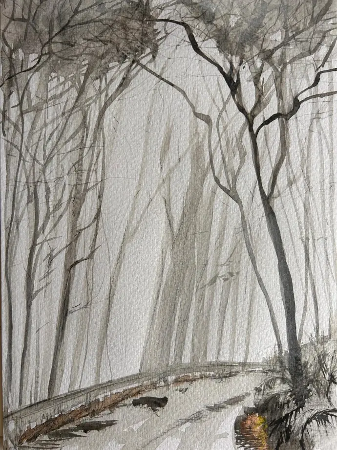 Aquarell - Inverno II (Bosco Laurino Cilento) - 21x30 / in Passepartouthülle / UNIKAT KalmanfiArt - Galerie Cilento