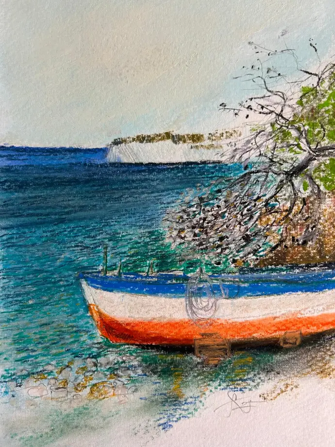 Pastello - Passeggiata a Punta Licosa - Cilento Italia - 21x30 / in 30x40 Passepartouthülle / UNIKAT KalmanfiArt - Galerie Cilento
