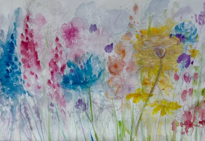 Aquarell - Titel: Parallelo al mare - San Marco di Castellabate / 40x30 /Passepartoutrahmen /UNIKAT KalmanfiArt - Galerie Cilento
