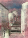 Gemälde / Titel: Serata / Ort: Castellabate / Pastel painting - Grundierung acrylic on paper / gerahmt 55x70 (HALBE) / Passepartout Ausschnitt 35x48 / Unikat KalmanfiArt - Galerie Cilento
