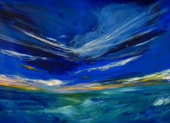 Gemälde - Titel: Danza sul mare / Acrylic on canvas / Keilrahmen 140x100 cm (Schattenfugen-Rahmen) / UNIKAT KalmanfiArt - Galerie Cilento