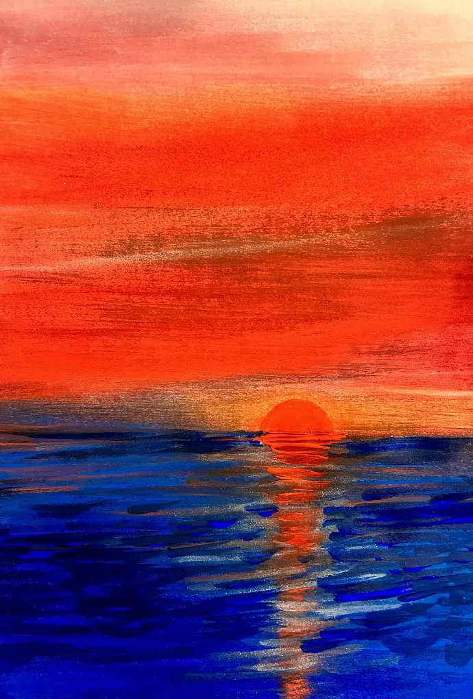 Gemälde - Titel: Sole rosso di Paestum / Acrylic on paper / gerahmt 21x30 (HALBE) / UNIKAT KalmanfiArt - Galerie Cilento