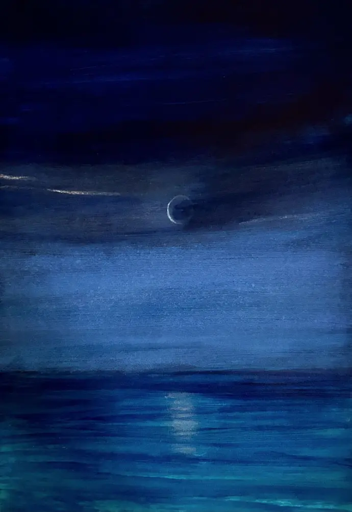 Gemälde - Titel: La Luna / Acryl on paper / gerahmt 30x21 (HALBE) / UNIKAT KalmanfiArt - Galerie Cilento