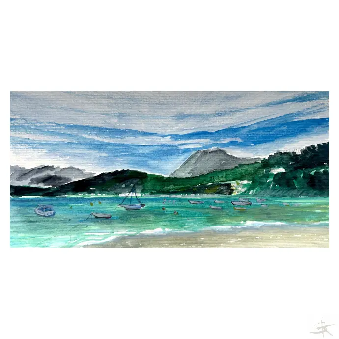 Postcard, Aquarell, 21x10,5, Unikat, Hahnemühle "Burgund" 250g / 2024 "Palinuro" Unikat