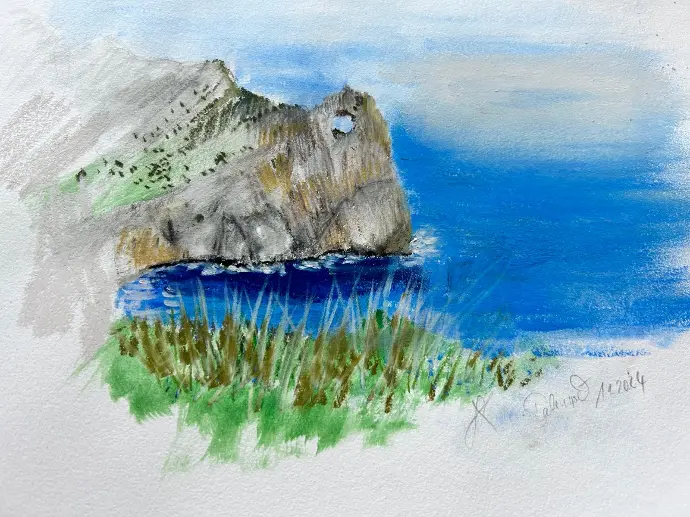 Palinuro - Cilento National Park - UNESCO World cultural heritage - Pastel, 30x30 framed HALBE UNIKAT Sonja Kalmanfi, Galerie Cilento