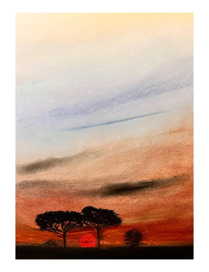Tramonto - Templi di Paestum - Pastel - HALBE framed 40x50 - UNIKAT Kalmanfi.Art - Galerie Cilento - Art New York Magazin