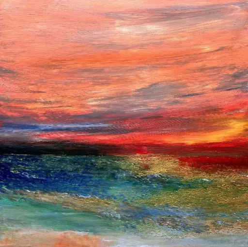 Gemälde / Acrylic on canvas - Mare di colori / HALBE 50x50 / Ausschnitt Passepartout 40x40 / UNIKAT KalmanfiArt - Galerie Cilento