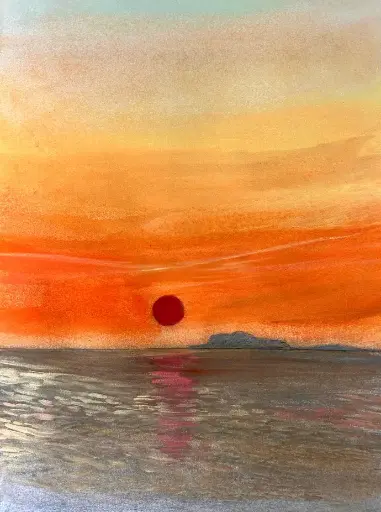 Il sole rosso di Capri - Pastel mixed - 40x50 framed - UNIKAT Sonja Kalmanfi - Galerie Cilento