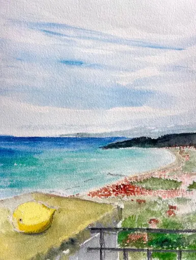 La vista sul mare / Castellabate - Watercolour mixed 24x30 - 30x40 - Passepartouthülle - UNIKAT Sonja Kalmanfi - Galerie Cilento