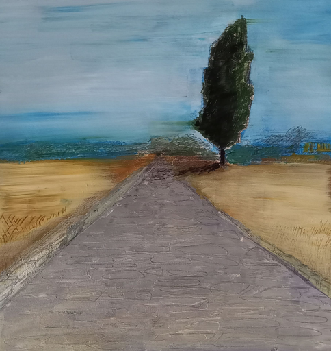 Gemälde - Titel: Via Sacra - vento caldo / Ort: Templi di Paestum / Acrylic on canvas / gerahmt 50x50 (HALBE) / Passepartout Ausschnitt 40x40 / UNIKAT KalmanfiArt - Galerie Cilento