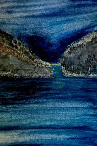 Watercolour - Serie: Quiet landscape - Notte (Palinuro) - 12x17 cm - Hahnemühle Britannia paper - 300 gr - Passepartouthülle 13x18 -Unikat - small work