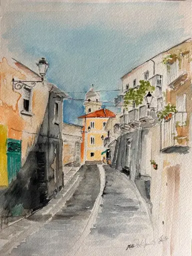 Aquarell - Perdifumo - Cilento 24x32 / 40x30 in Passepartouthülle / UNIKAT KalmanfiArt - Galerie Cilento
