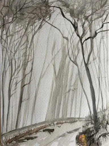 Aquarell - Inverno II (Bosco Laurino Cilento) - 21x30 / in Passepartouthülle / UNIKAT KalmanfiArt - Galerie Cilento