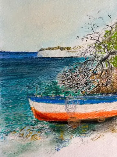 Pastello - Passeggiata a Punta Licosa - Cilento Italia - 21x30 / in 30x40 Passepartouthülle / UNIKAT KalmanfiArt - Galerie Cilento