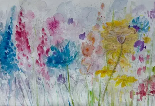 Aquarell - Titel: Parallelo al mare - San Marco di Castellabate / 40x30 /Passepartoutrahmen /UNIKAT KalmanfiArt - Galerie Cilento