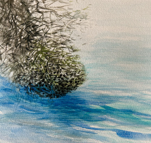 Aquarell - Titel: Acqua calma III / gerahmt 30x30 (HALBE)/ Passepartout Ausschnitt 20x20 / Ort: Punta Licosa / Unikat KalmanfiArt - Galerie Cilento