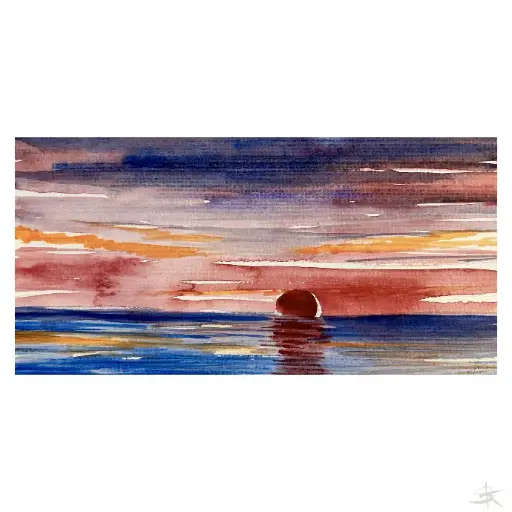 Postcard, Aquarell, 21x10,5, Unikat, Hahnemühle "Burgund" 250g / 2024 "Paestum" UNIKAT