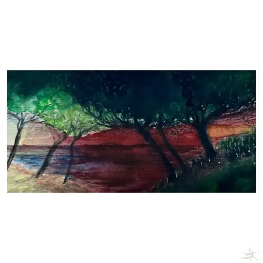 Postcard, Aquarell, 21x10,5, Unikat, Hahnemühle "Burgund" 250g / 2024 "Serata a Punta Licosa" Unikat