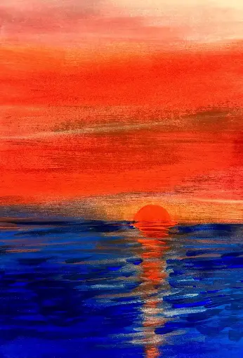 Gemälde - Titel: Sole rosso di Paestum / Acrylic on paper / gerahmt 21x30 (HALBE) / UNIKAT KalmanfiArt - Galerie Cilento
