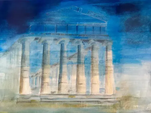 Gemälde / Pastel painting - Titel: Athena Paestum / HALBE Rahmen 70x50 / UNIKAT KalmanfiArt - Galerie Cilento - Art New York Magazin