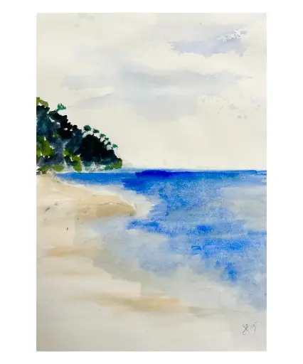 Tranquillo - Spiaggia Baia Arena - Watercolour on Sketch paper - 21x30 Passepartout UNIKAT Kalmanfi.Art - Galerie Cilento